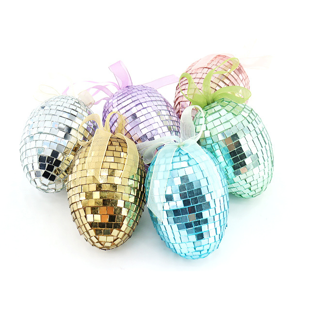 New Design Silver Reflection Easter Mirror Eggs Disco Mirror Eggs Ornaments Glass Easter Egg Hanging Decorations