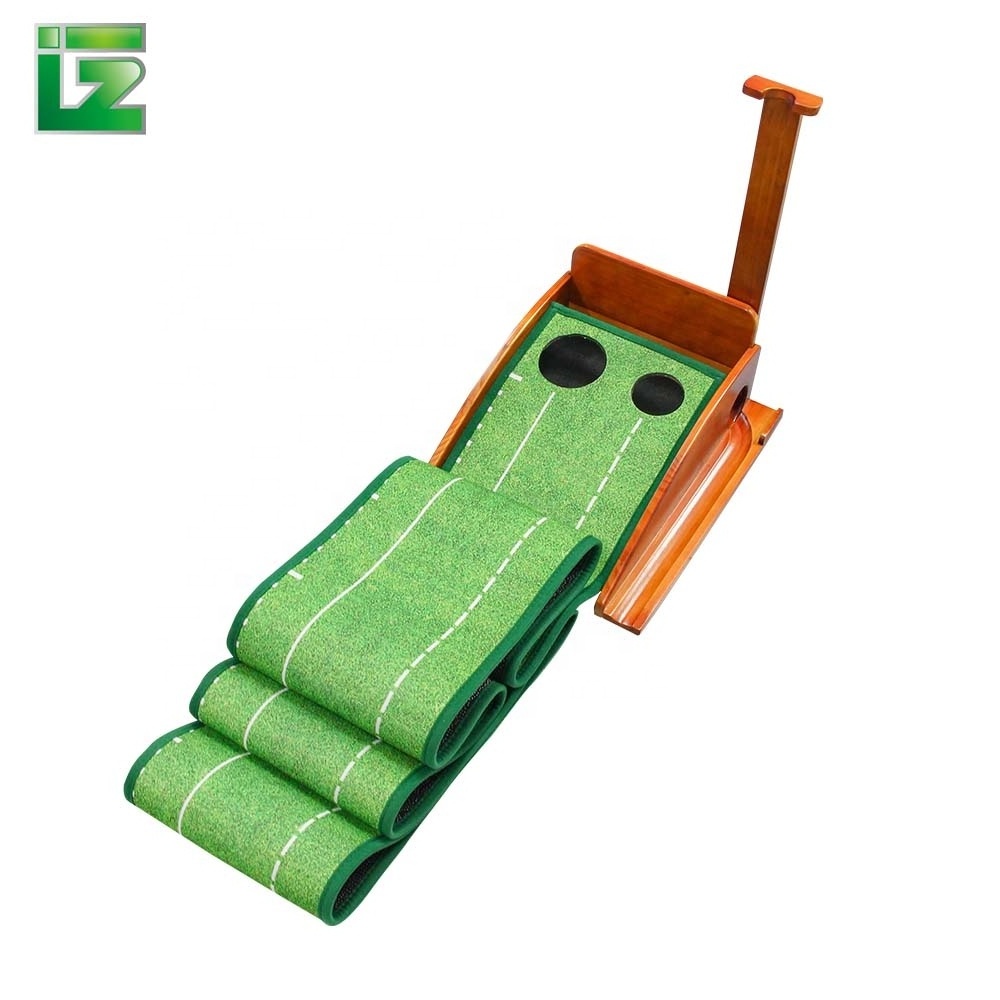 Factory Mini Golf Putting Training Aids Wooden Indoor Golf Putting Green Mat with Baffle Plate and Ball Return