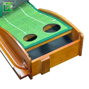 Factory Mini Golf Putting Training Aids Wooden Indoor Golf Putting Green Mat with Baffle Plate and Ball Return