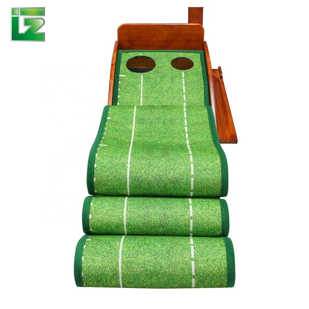 Factory Mini Golf Putting Training Aids Wooden Indoor Golf Putting Green Mat with Baffle Plate and Ball Return