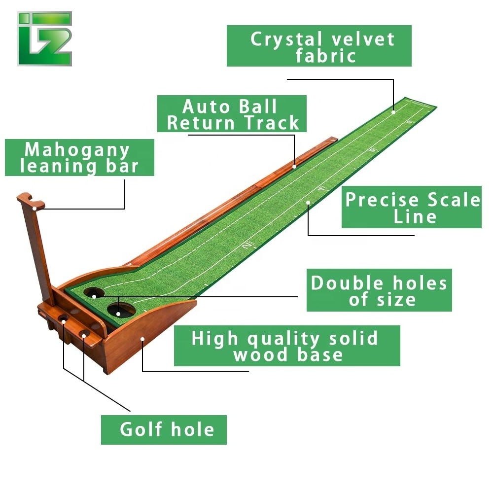 Factory Mini Golf Putting Training Aids Wooden Indoor Golf Putting Green Mat with Baffle Plate and Ball Return