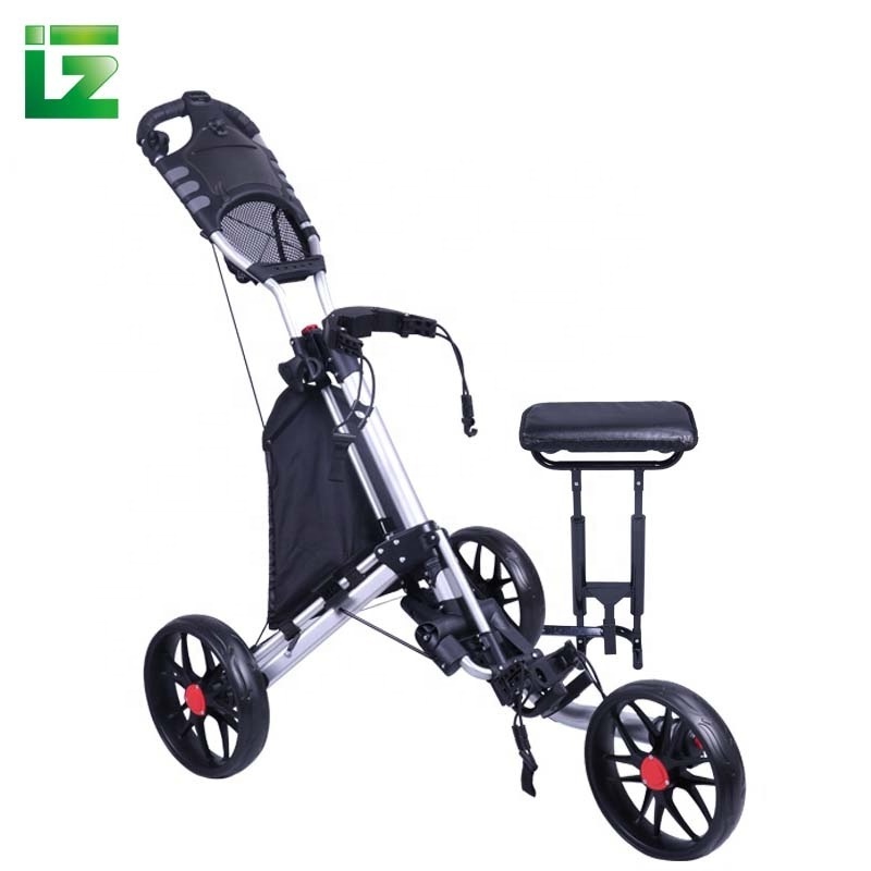 3 Wheel Golf Push Cart Open and Close in One Second Golf Trolley With Seat Umbrella Holder