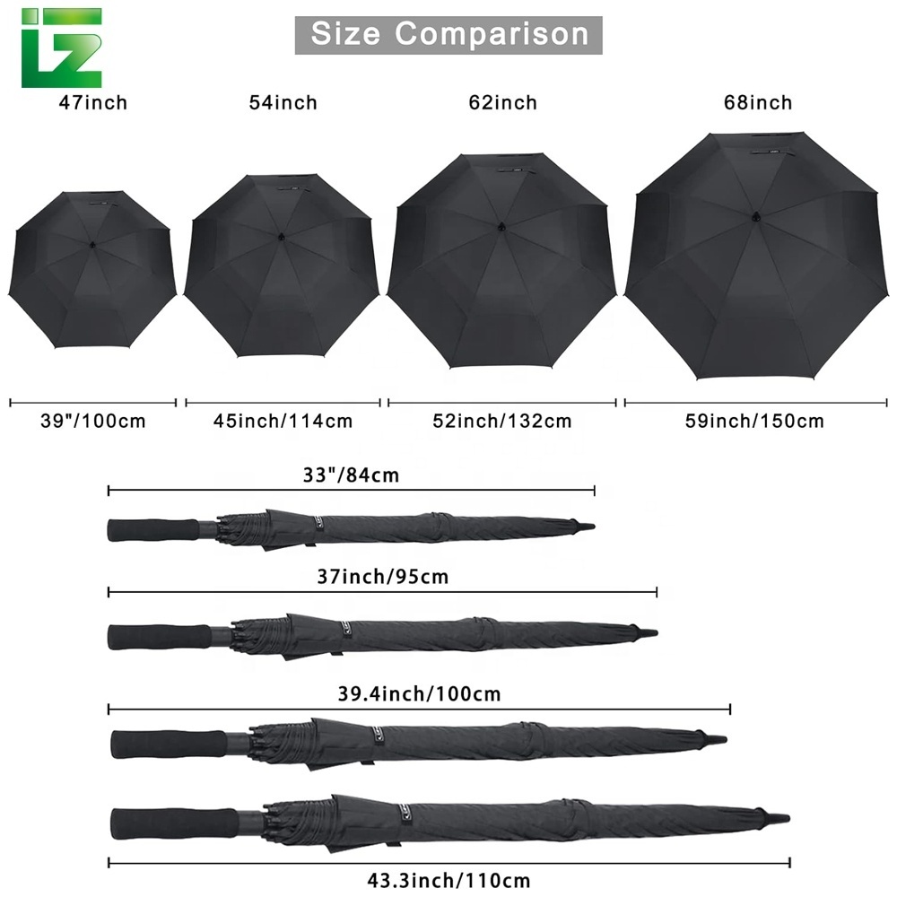 Wholesale High Quality Auto Opening Golf Umbrella Holder Double Layer Blacked Coated Golf Umbrella With Logo