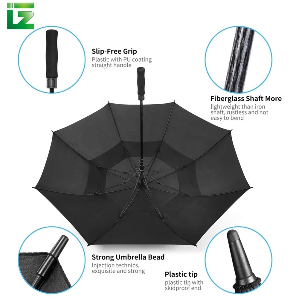 Wholesale High Quality Auto Opening Golf Umbrella Holder Double Layer Blacked Coated Golf Umbrella With Logo