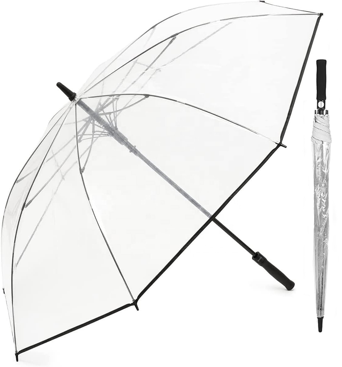 Clear Golf Umbrella Oversized Automatic Open Stick Umbrella Transparent Windproof Waterproof Rain Umbrella