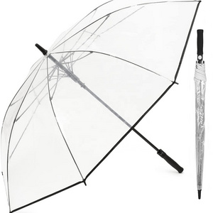 Clear Golf Umbrella Oversized Automatic Open Stick Umbrella Transparent Windproof Waterproof Rain Umbrella