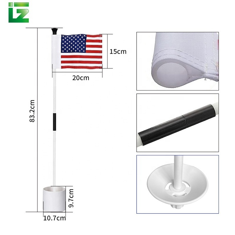 Factory Wholesale Custom Mini Golf Double Sides Flag Portable 2 Sections Sticks Flag Golf Hole Cup Set Putting Green Flag