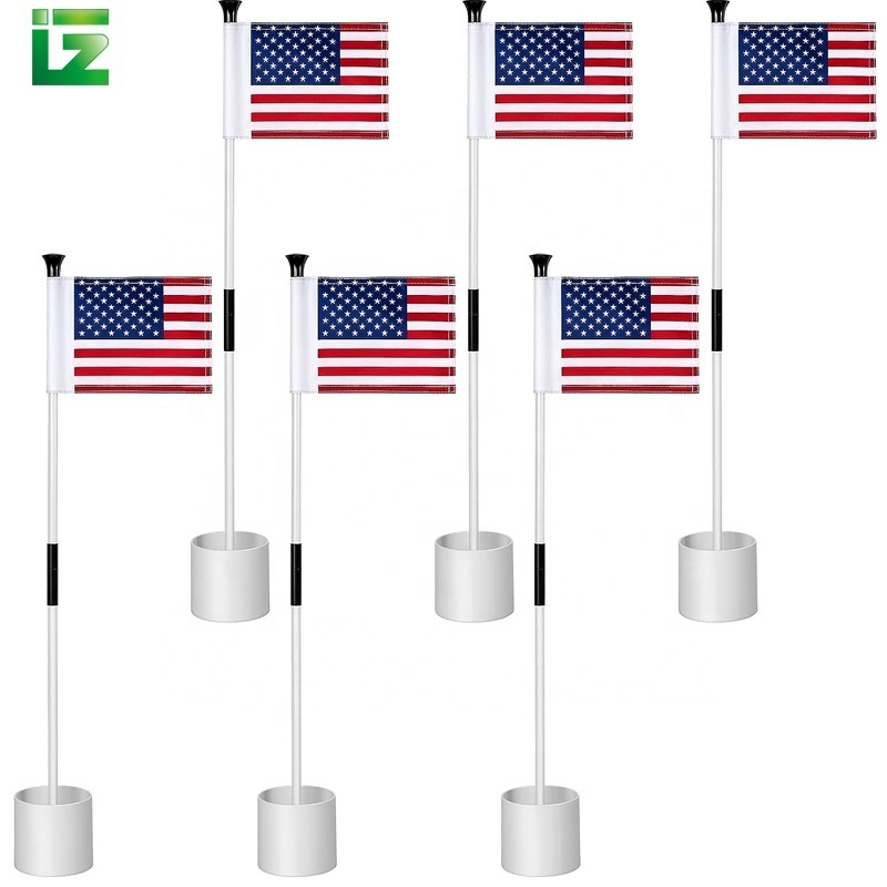 Factory Wholesale Custom Mini Golf Double Sides Flag Portable 2 Sections Sticks Flag Golf Hole Cup Set Putting Green Flag