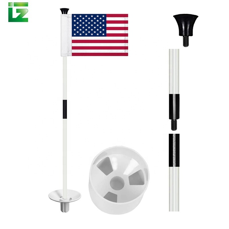 Factory Wholesale Custom Mini Golf Double Sides Flag Portable 2 Sections Sticks Flag Golf Hole Cup Set Putting Green Flag