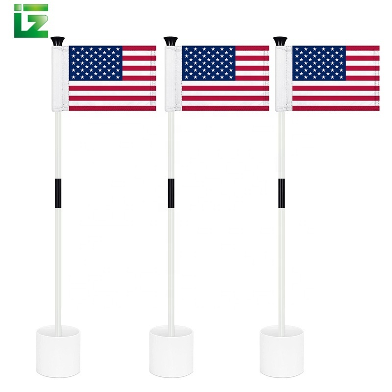 Factory Wholesale Custom Mini Golf Double Sides Flag Portable 2 Sections Sticks Flag Golf Hole Cup Set Putting Green Flag