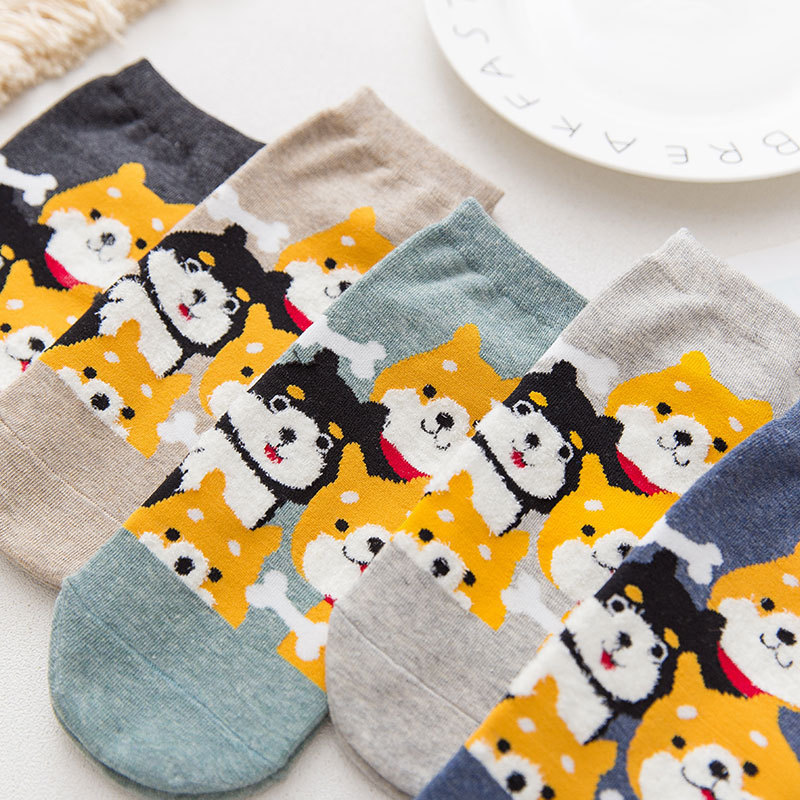 Cute Animal Cotton Socks Female Shiba Inu Dog Pattern 3D Printing Lovely Korean Cute Cartoon Women Crew Cotton Socks