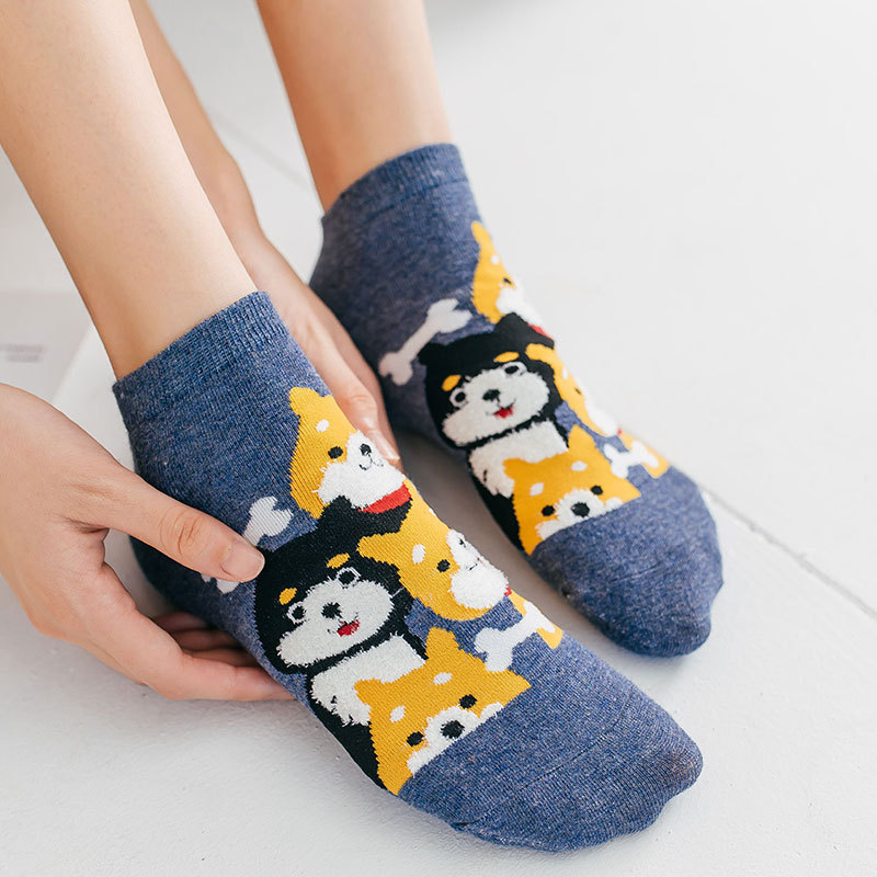 Cute Animal Cotton Socks Female Shiba Inu Dog Pattern 3D Printing Lovely Korean Cute Cartoon Women Crew Cotton Socks