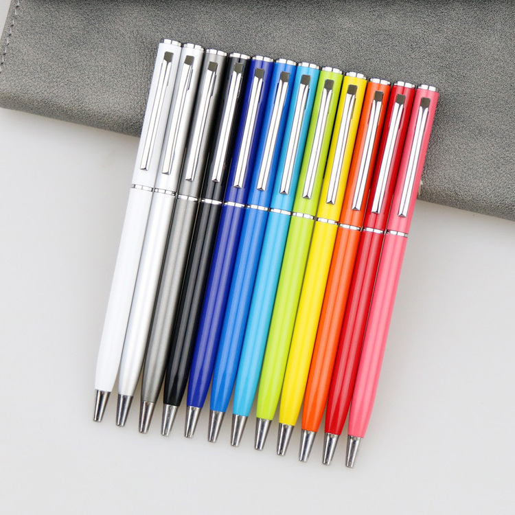 custom Promotional logo cheap gold  Rubber finished soft hotel square ball pen in stock