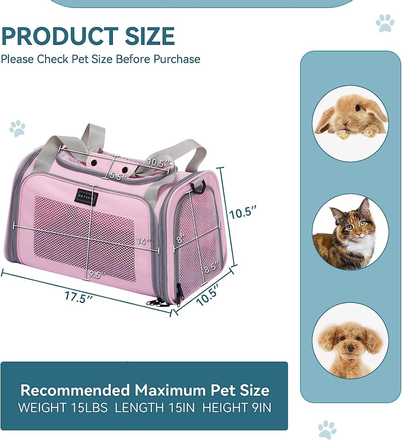 Custom Pink Cotton Pet Carrier Bag for Dogs and Cats Cute Print Model Number Cat Travel Carrier Easy Carrying Bag