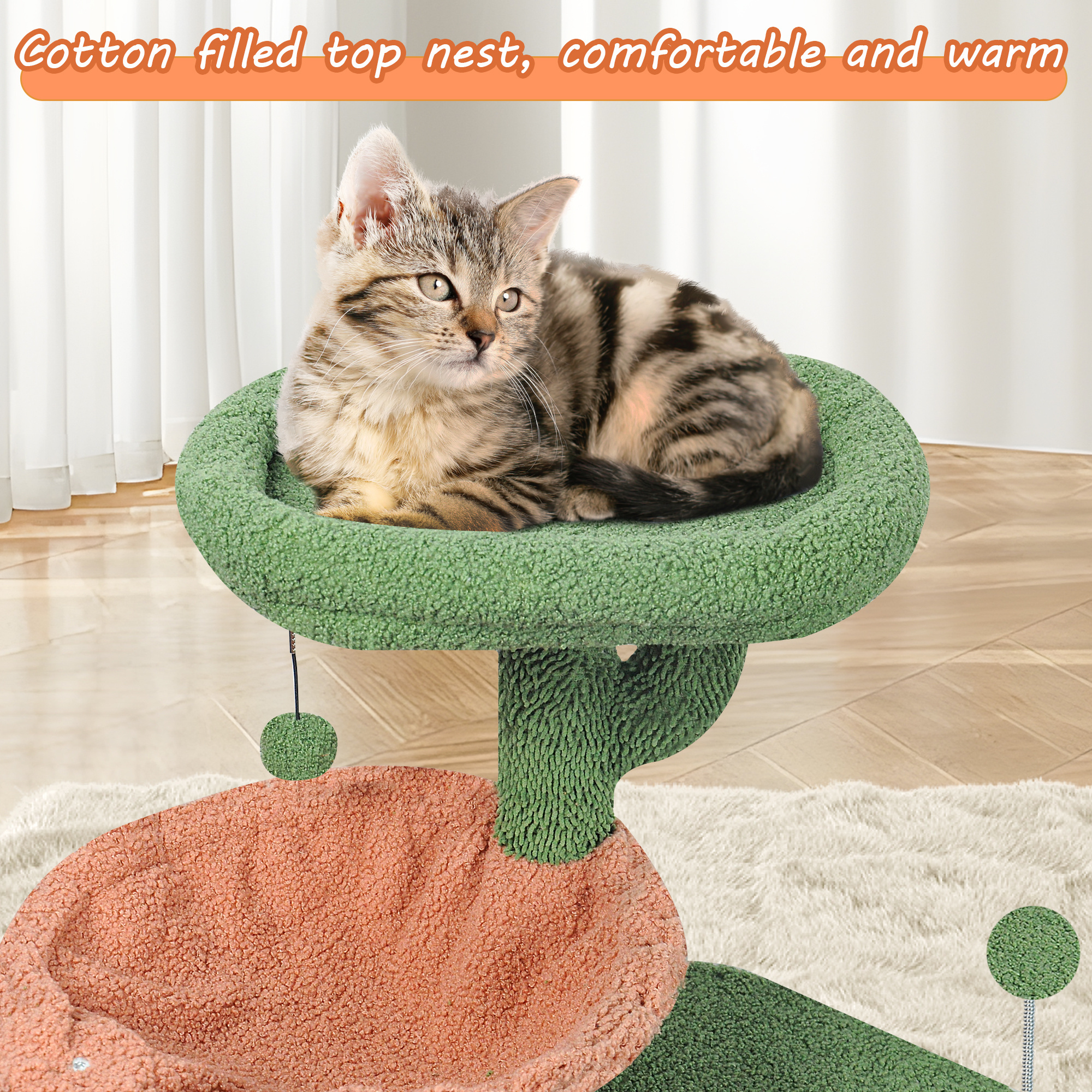 High Quality Multi-Coloured Natural Sisal Cat Scratcher Tree with Hammock and Ball Scratching House for Feline Enjoyment