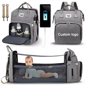 Multifunctional folding Maternity Waterproof USB Handbag Stroller baby Nappy Bag Bed Backpack Diaper Bag with Bassinet for mom