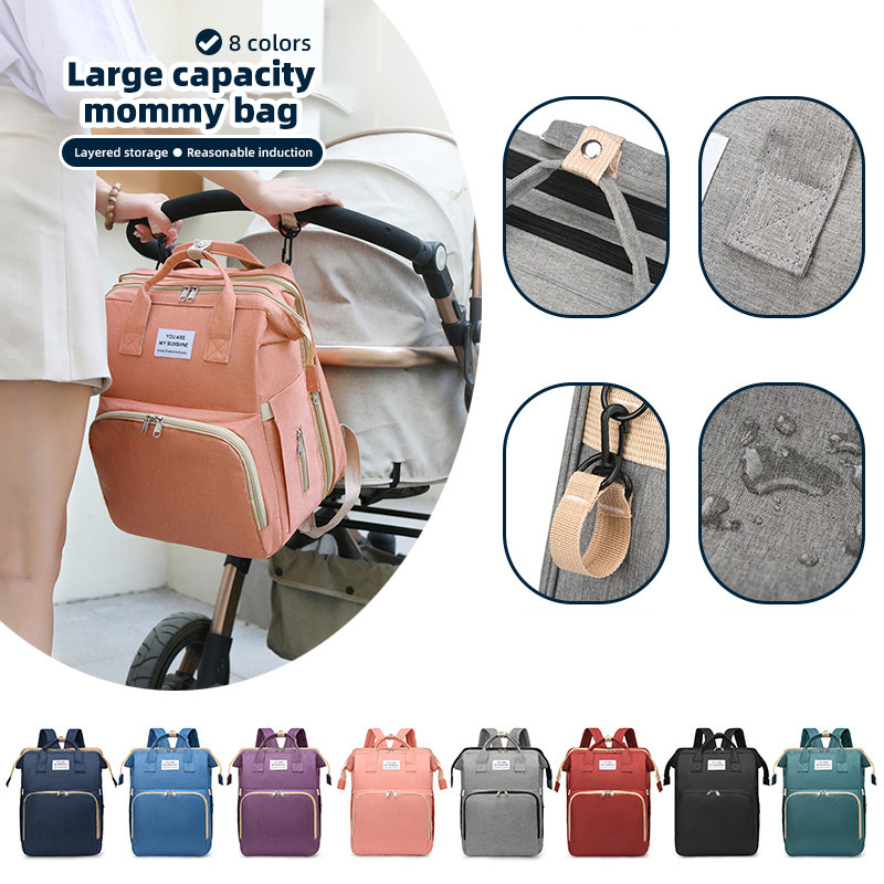 Multifunctional folding Maternity Waterproof USB Handbag Stroller baby Nappy Bag Bed Backpack Diaper Bag with Bassinet for mom