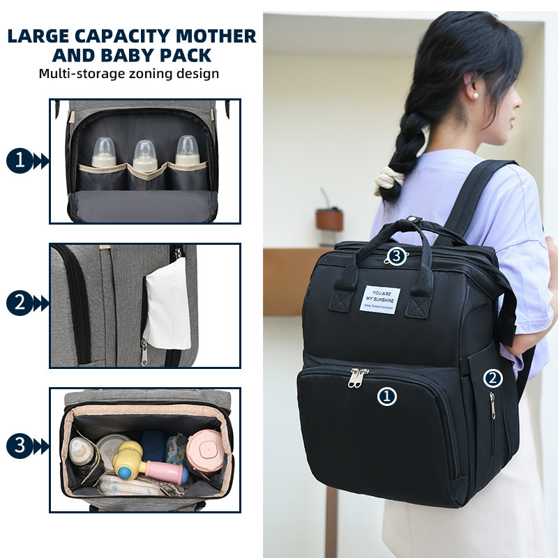 Multifunctional folding Maternity Waterproof USB Handbag Stroller baby Nappy Bag Bed Backpack Diaper Bag with Bassinet for mom