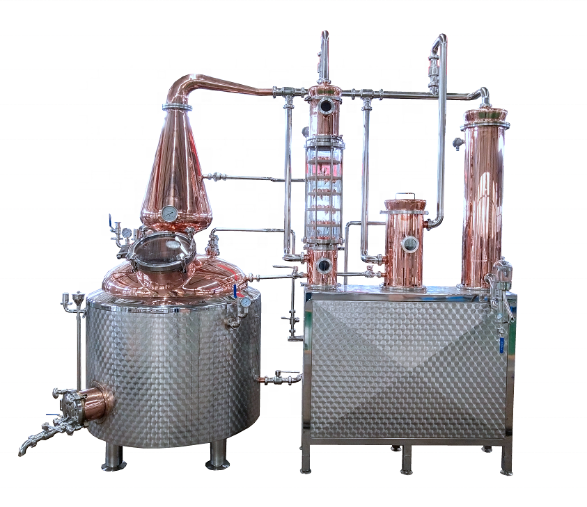 ZJ 300L whiskey distillation equipment glass column with copper bubble plate for home alcohol distiller