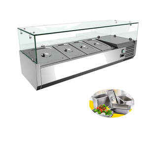 Countertop Refrigerated Condiment Prep Station with Rectangular Glass Cover Sandwich/Salad Bar Refrigerator Prep Station