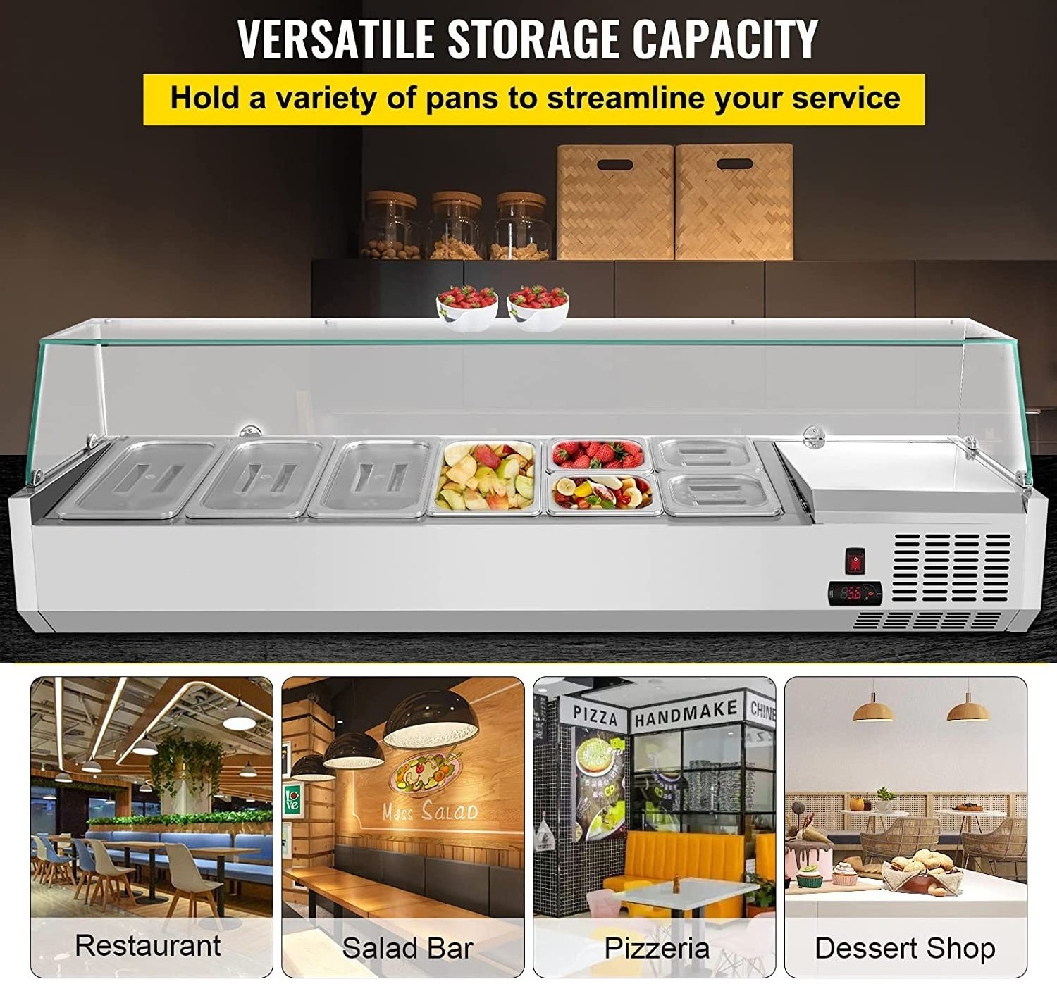 salad bar display counter Stainless steel fractional plates commercial salad bar prep cooler