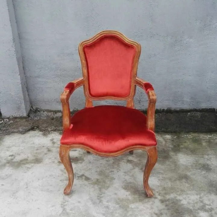 French Classic Style High Quality Oak Wood Office Chair Red Velvet Dining Chair