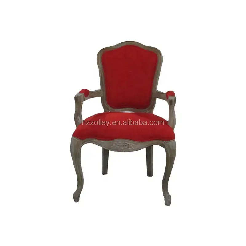 French Classic Style High Quality Oak Wood Office Chair Red Velvet Dining Chair