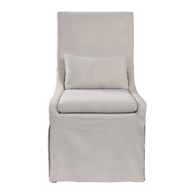 Beige Linen Fabric Cover Wedding Chair Premium Banquet Hall Chair