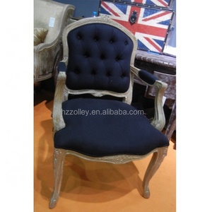 Royal Luxury Solid Wood Carved Frame Dining Chair Linen Fabric Tufted Button Accent Chair