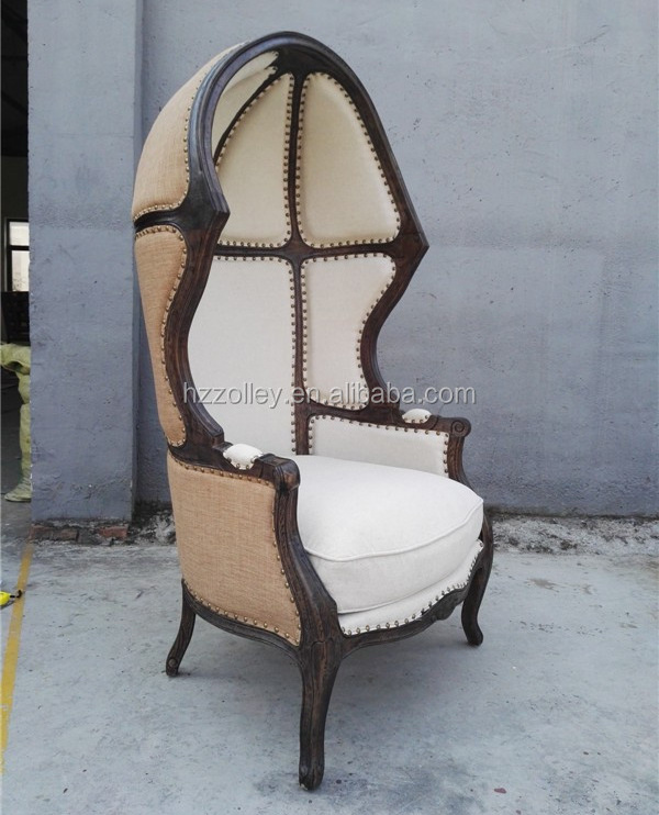 Solid Wood Frame Leisure Dome Chair White Linen Fabric Birdcage Chair