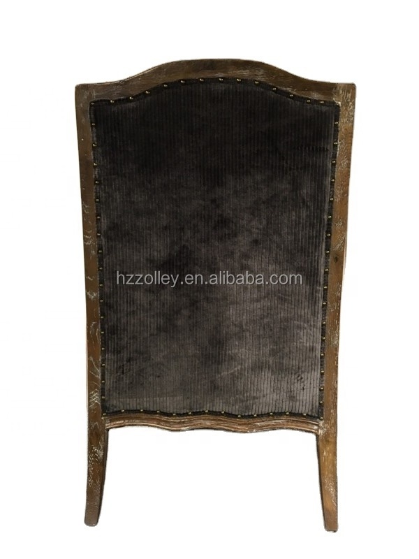 Living Room Wood Frame Antique Carving Chair Fancy Decorative Accent Chair Black Corduroy High Back Wing Chair