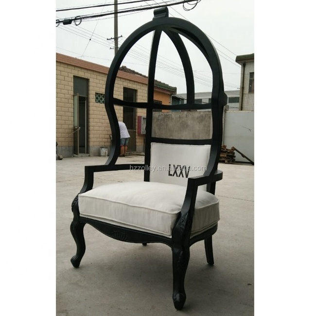 Solid Wood Black Frame Dome Chair Fabric Upholstered Birdcage Chair Outdoor Egg Chair