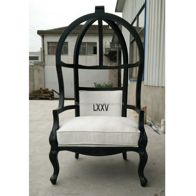 Solid Wood Black Frame Dome Chair Fabric Upholstered Birdcage Chair Outdoor Egg Chair