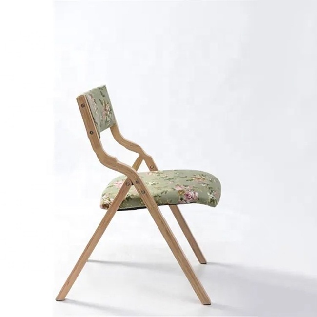 Hot Sale Cheap French Country Style Fabric Upholstery Chair Natural Wood Foldable Dining Chair