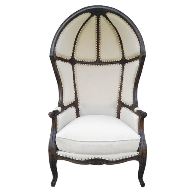 Solid Wood Frame Leisure Dome Chair White Linen Fabric Birdcage Chair