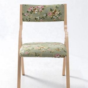 Hot Sale Cheap French Country Style Fabric Upholstery Chair Natural Wood Foldable Dining Chair