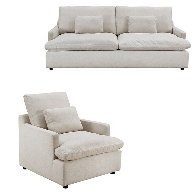 Pure White Fabric Sofa Simple Modern Sofa Set Soft Comfortable Couch with Wood Feet For Living Room