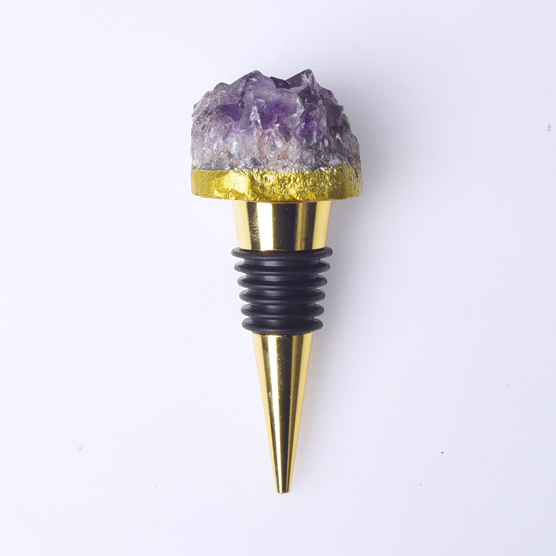 New Arrival Hot Selling Natural Rock Quartz gold Amethyst Decorative Crystal Wine Bottle Champagne Stopper Wholesale