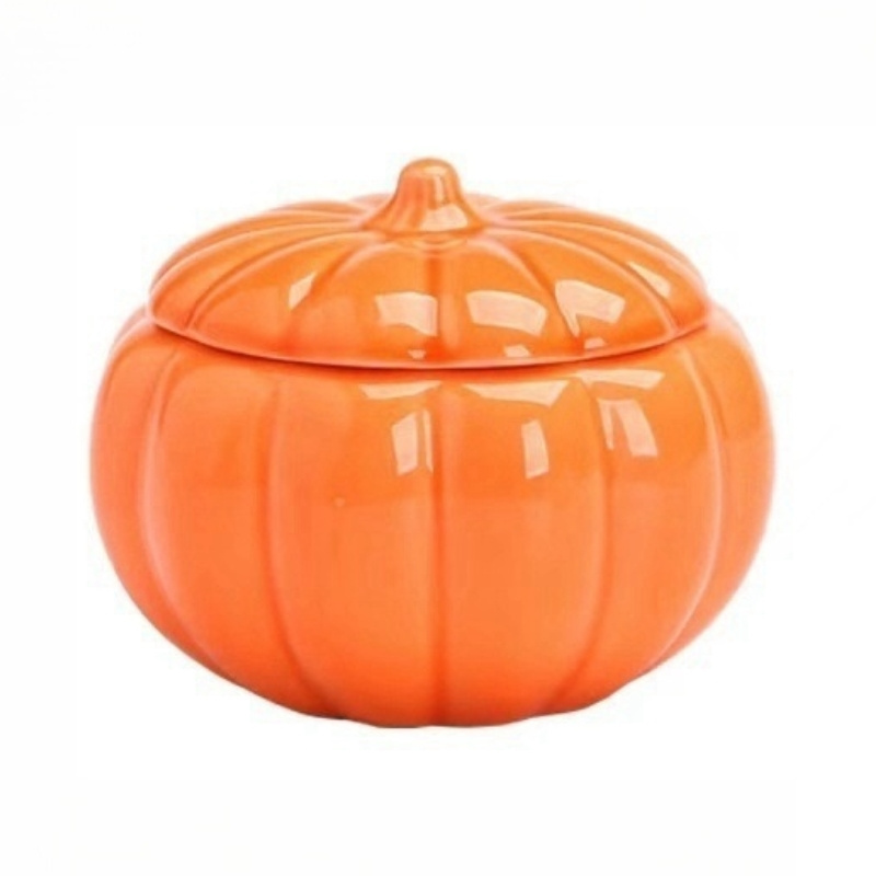 Private Label Halloween pumpkin shape  Pottery Candle Jar With Lid And Boxes Packaging Bulk