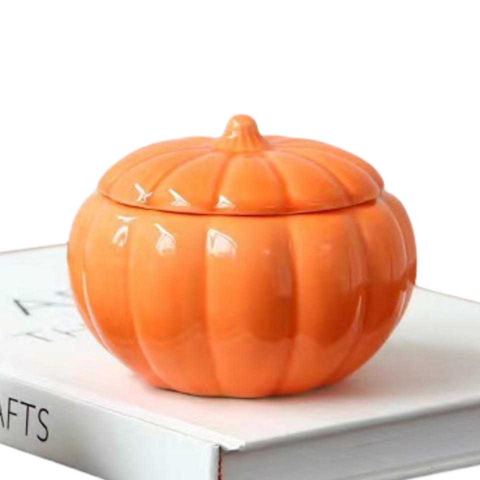 Private Label Halloween pumpkin shape  Pottery Candle Jar With Lid And Boxes Packaging Bulk