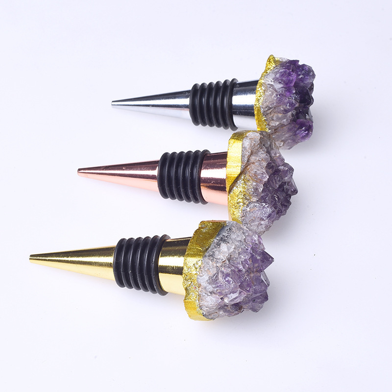 New Arrival Hot Selling Natural Rock Quartz gold Amethyst Decorative Crystal Wine Bottle Champagne Stopper Wholesale