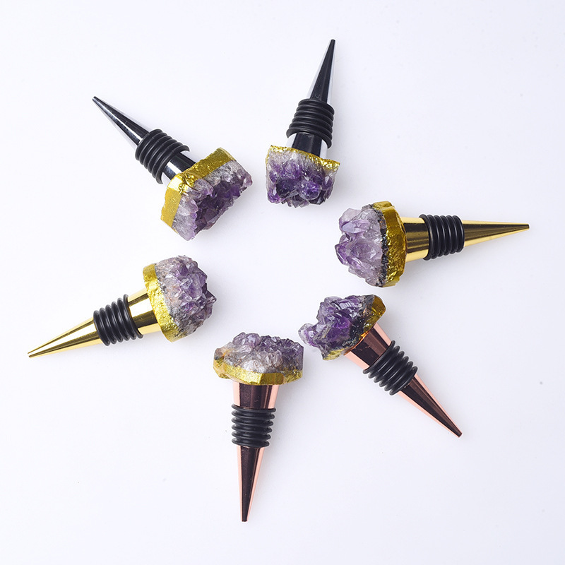 New Arrival Hot Selling Natural Rock Quartz gold Amethyst Decorative Crystal Wine Bottle Champagne Stopper Wholesale