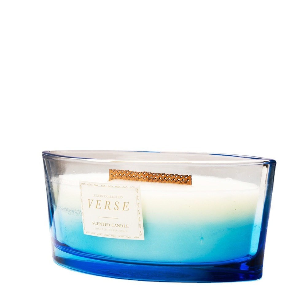 Extra Large Private Label Boat Shape Woodwick Glass Jar Candles Aromatherapy Soy Wax Candles