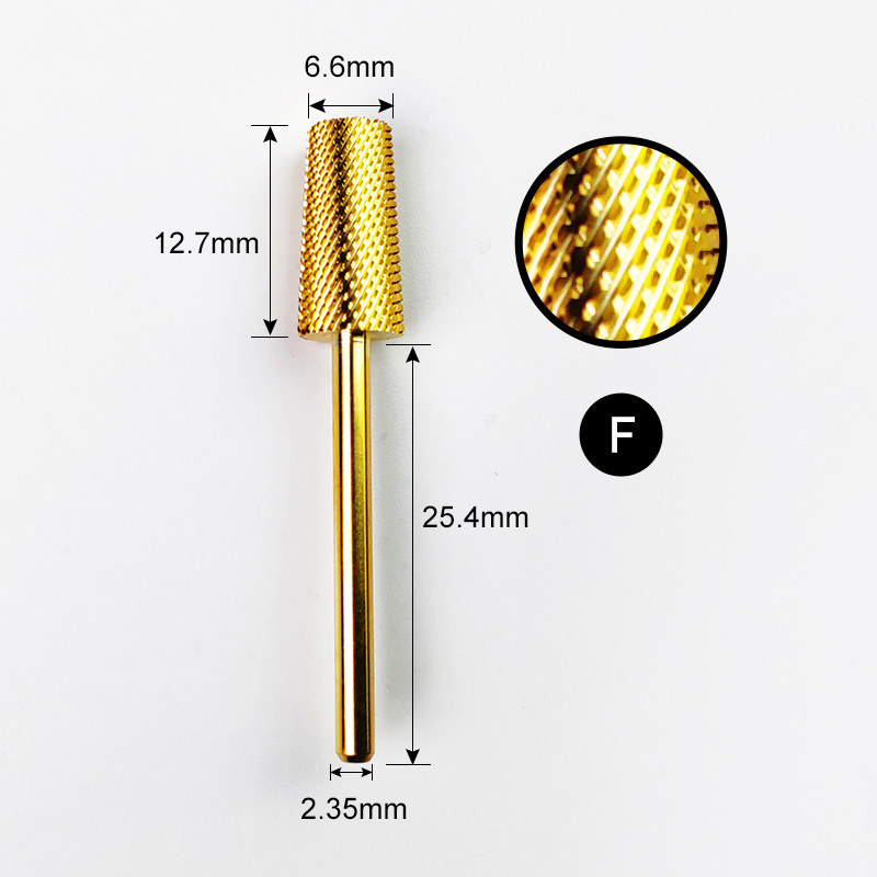 New Style Carbide Tape Head Nail Drill Bit Gold Color Burr Flat Top Large Taper Barrel Carbide Nails Drill Bit