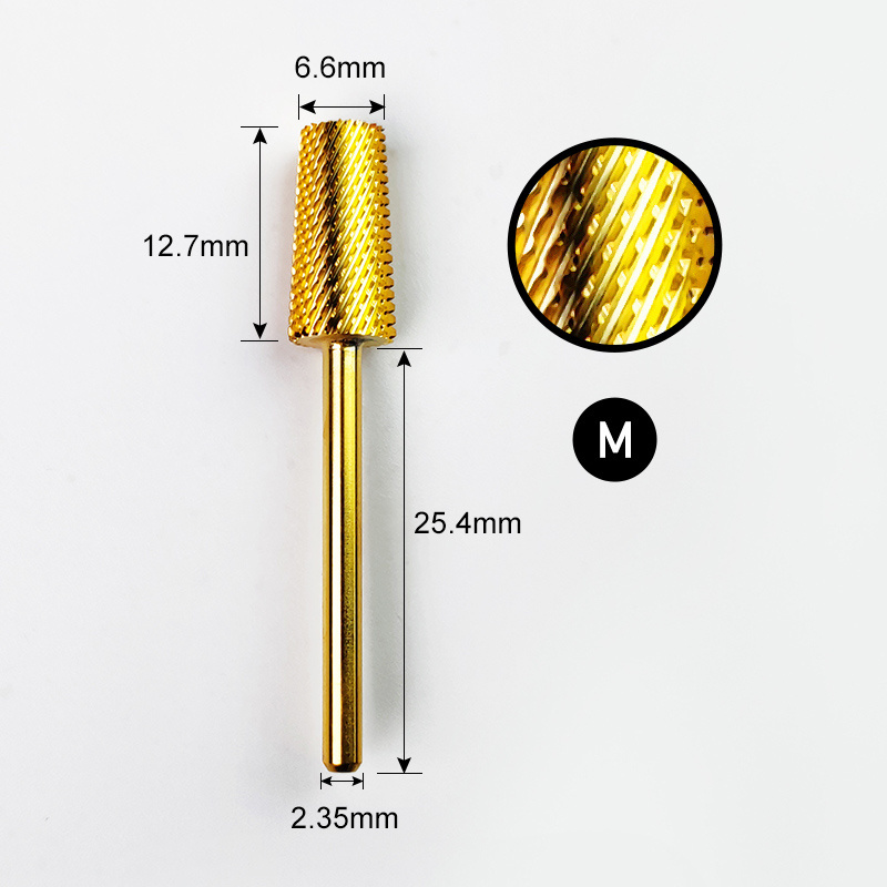 New Style Carbide Tape Head Nail Drill Bit Gold Color Burr Flat Top Large Taper Barrel Carbide Nails Drill Bit