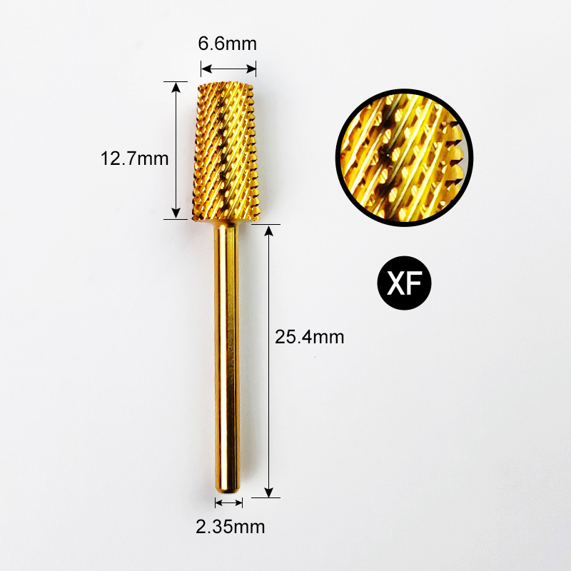 New Style Carbide Tape Head Nail Drill Bit Gold Color Burr Flat Top Large Taper Barrel Carbide Nails Drill Bit