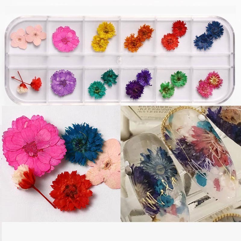 Hot Sell Mixed Style Natural Flower 3D Stickers Decals Real Dried Dry Flower For Nail Art Decoration Wholesale