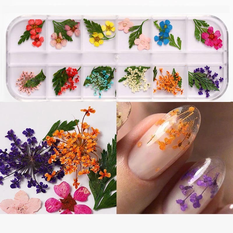 Hot Sell Mixed Style Natural Flower 3D Stickers Decals Real Dried Dry Flower For Nail Art Decoration Wholesale