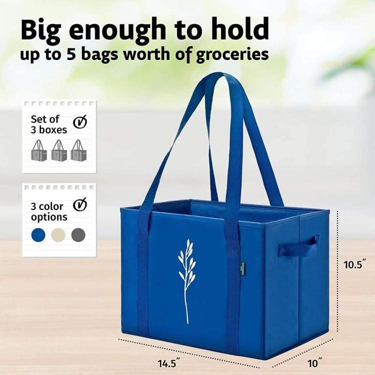 Large Heavy Duty Collapsible Reinforced Bottom Washable folding canvas reusable Grocery Box Foldable Tote Shopping Bag