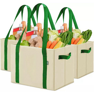 Large Heavy Duty Collapsible Reinforced Bottom Washable folding canvas reusable Grocery Box Foldable Tote Shopping Bag